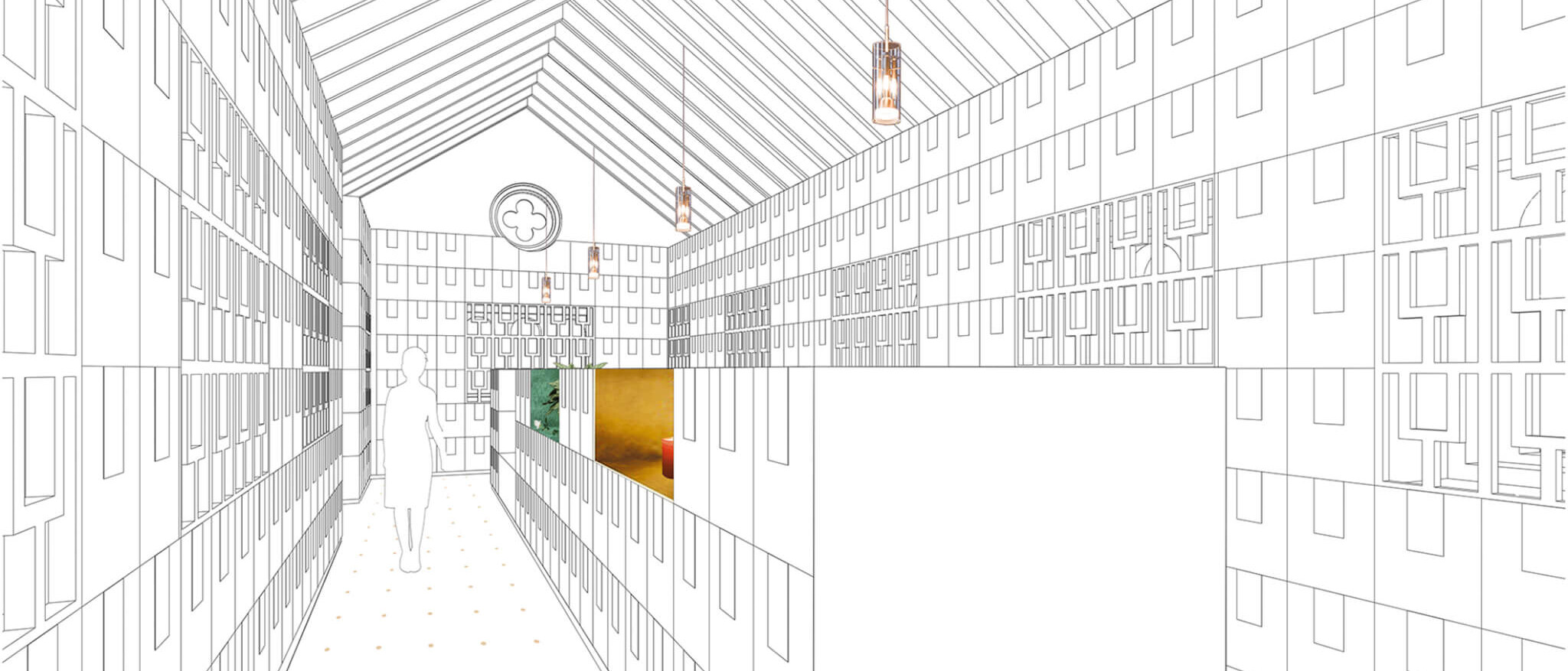 Teaser Perspektivzeichnung für den Wettbewerb Kolumbarium auf dem Melaten-Friedhof von Damrau Kusserow Architekten, Köln