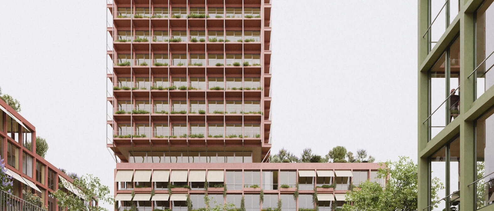 Visualisierung Quartier „Der Turm“ für den Wettbewerb THE WID Gewerbequartier Ehrenfeld von Damrau Kusserow Architekten