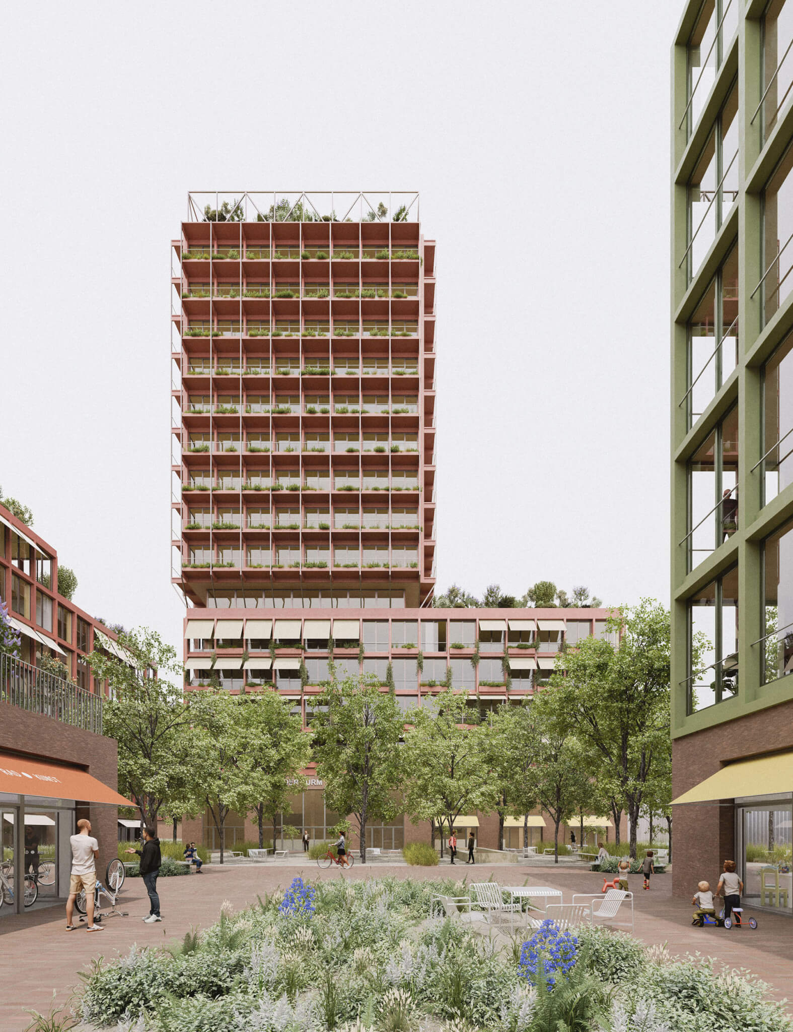 Visualisierung Quartier &bdquo;Der Turm&ldquo; f&uuml;r den Wettbewerb THE WID Gewerbequartier Ehrenfeld von Damrau Kusserow Architekten