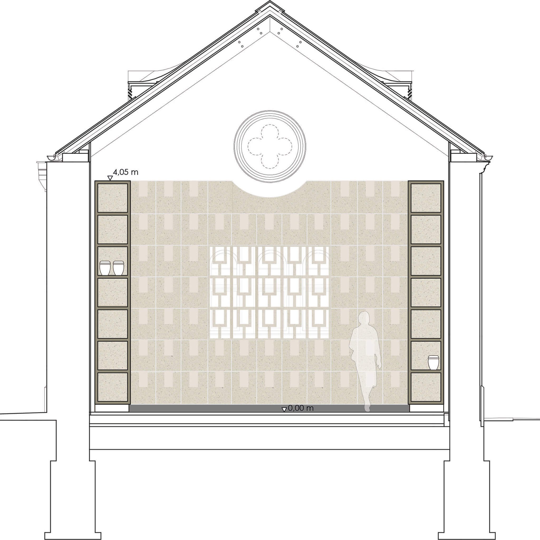 Schnittzeichnung f&uuml;r den Wettbewerb Kolumbarium auf dem Melaten-Friedhof in K&ouml;ln von Damrau Kusserow Architekten, K&ouml;ln
